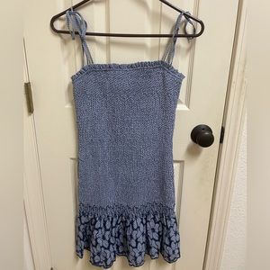 Blue Floral Ruched Mini Dress